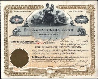 Dixie Consolidated Graphite Co,  1919,  Partly Issued Stock Certificate