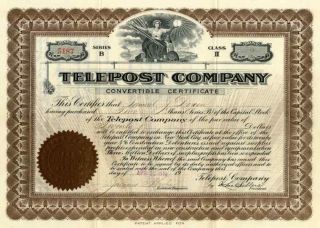1910 Telepost Stock Certificate