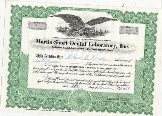 D36 1969 Stock Certificate Martin Short Dental Laboratory