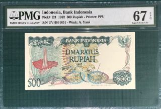 Indonesia Banknote,  500 Rupiah 1982 Pmg67 Epq