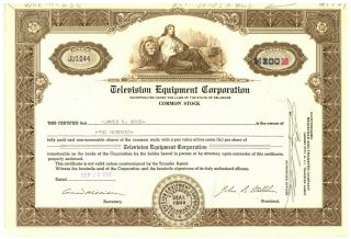 Television Equipment Corporation.  Stock Certificate