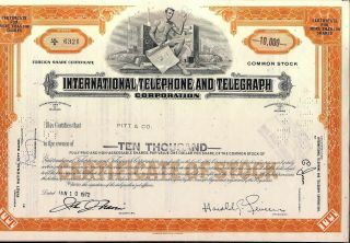 Stock Certificate International Telephone & Telegraph Corp More Than 100 Shares