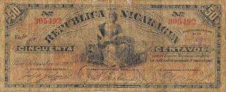 Nicaragua 50 Centavos 15.  9.  1900 P 28 Circulated Banknote Ml1