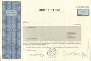 Biosonics Pennsylvania Aquatic Technology Stock Certificate Scripophily Share