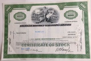American District Telephone Co.  (adt).  Stock Certificate.