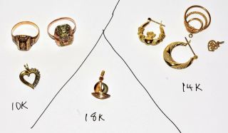 Gold Scrap 12g - 18k 1.  1g,  14k 2g,  10k 7.  9g Rings Earrings Pendants 1 Day