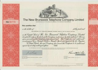 Brunswick Telephone Company,  Limited Stock Certificate Canada