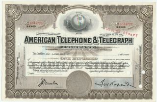 American Telephone & Telegraph Company Stock Certificate Brown