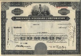 Rockwell Standard Corporation Stock Certificate