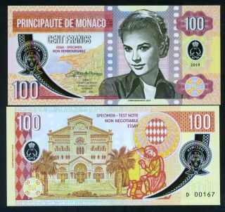 Monaco,  100 Francs,  2019 Private Issue Clear Window Polymer - Grace Kelly