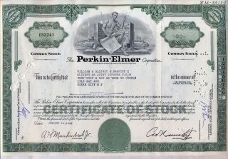 Perkin - Elmer Corporation Stock Certificate York