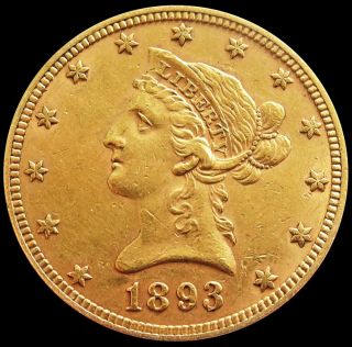 1893 Gold United States $10 Dollar Liberty Head Eagle Coin Philadelphia