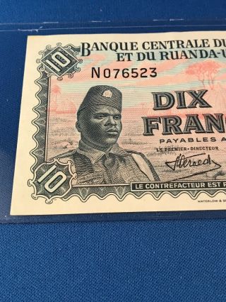 Congo Belge Ruanda Urundi Banknote 10 Francs 1955 Belgian Congo UNC Crisp 2