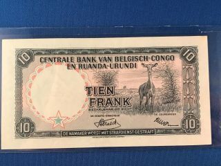 Congo Belge Ruanda Urundi Banknote 10 Francs 1955 Belgian Congo UNC Crisp 4