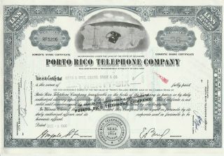 Porto Rico Telephone Company Stock Certificate Puerto