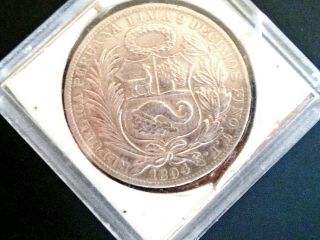 1894 Un Sol from Peru full Crown size.  900 Silver circulated 2