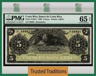 Tt Pk S165r 1899 Costa Rica 20 Pesos " 119 Year Old Note " Pmg 65 Epq Gem Unc