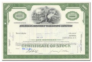 American District Telegraph Company (adt) Stock Certificate