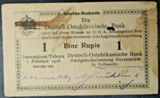 German East Africa Deutsch - Ostafrikanische Bank 1 Rupie Bank Note 1916 Pick 20b