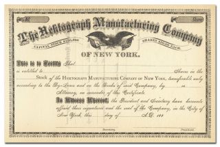 Hektograph Manufacturing Company Stock Certificate (1880 