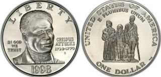 Unc 1998 - S Black Revolutionary War Patriots Commemorative Silver Dollar