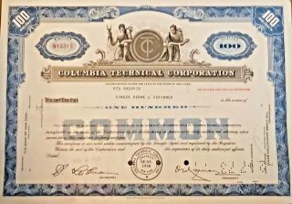 1950 Columbia Technical Corporation Stock Certificate