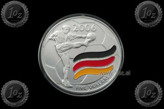 Liberia 5 Dollars 2006 (soccer World Cup Germany) Color Commemorative Coin Unc