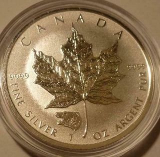 2016 Grizzly Bear Privy Canada Maple Leaf 1 Oz.  Silver Reverse Proof $5 Coin