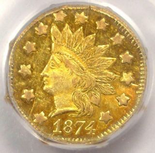 1874 Indian California Gold Dollar Coin G$1 BG - 1124 - Certified PCGS AU58 7