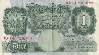Great Britain 1 Pound Banknote Nd (1949 - 55) P.  369b Very Fine