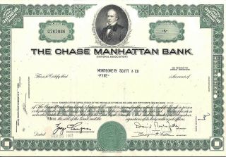 Stock Certificate Chase Manhattan Bank.  David Rockefeller State Of Ny 1960s