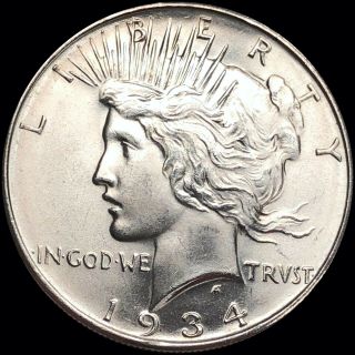 1934 - D Peace Dollar $1 Gemmy Uncirculated Silver Coin Highly Collectible No Res