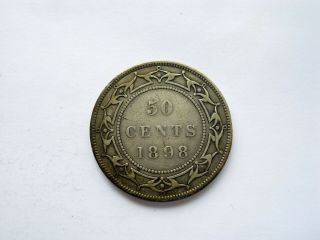 1898 Newfoundland Canada Silver 50 Cents Queen Victoria Coin