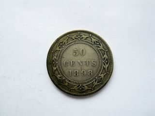 1898 Newfoundland Canada Silver 50 Cents Queen Victoria Coin 3