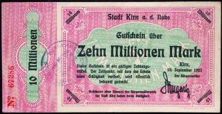 Kirn 1923 10 Million Mark Inflation Notgeld German Banknote