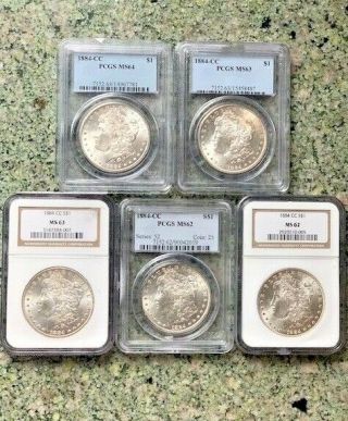Pcgs & Ngc Silver Ms 64/63/62 1884 Cc Morgan Dollars 5 Coins