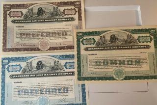Seaboard Air Line Railway Company.  Set Of 3.  Stock Certificate