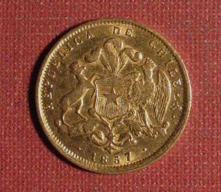 1857 Chile 2 Peso Gold Coin - Low Mintage,  Strong Details,  Some Luster