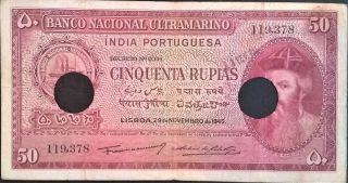 Portuguese India 50 Rupias 1945 P 38 Portugal Albuquerque Wwii Goa Aef Ww2