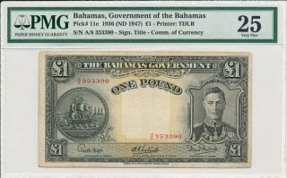 Government Of The Bahamas Bahamas 1 Pound 1936 Prefix A Pmg 25