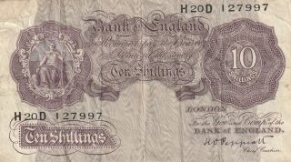 Great Britain 10 Shillings Banknote Nd (1940 - 8) P.  366 Very Good