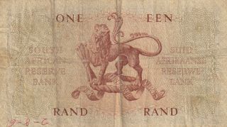 SOUTH AFRICA 1 RAND BANKNOTE ND (1961) P.  102a Almost FINE 2