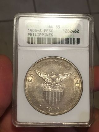 Fire 1905 - S Us Philippines Peso Au 55 Early Anacs Holder.  Fire