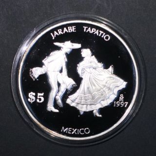Mexico $5 Jarabe - Encuentro De Dos Mundos Iii Serie 1997 Silver Proof