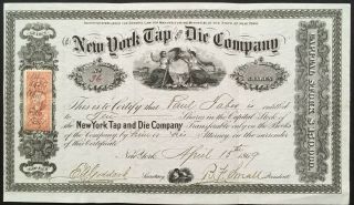 York Tap & Die Company Stock 1869 Ny.  Reconstruction Era Stock Vf,