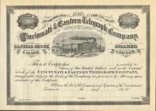 Cincinnati & Eastern Telegraph Co.  Stock Certificate