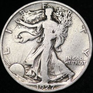 Vf 1927 S Walking Liberty Silver Half Dollar