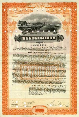 1922 Ventnor City (nj) Bond Certificate – Boardwalk Vignette