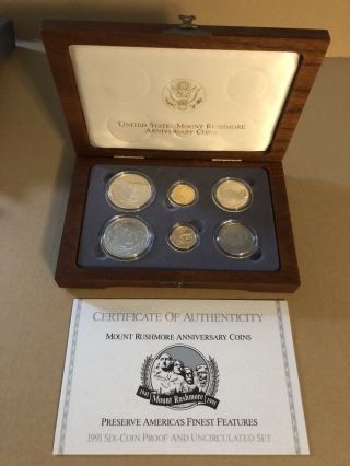 1991 Mount Rushmore Anniversary Gold & Silver 6 Coin Set Proof & Uncirculated