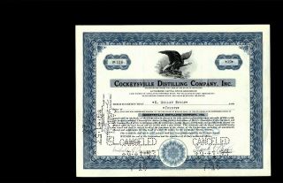Cockeysville Distilling Co,  Inc. ,  Of Maryland,  1949,  Cancelled Stock Certificate